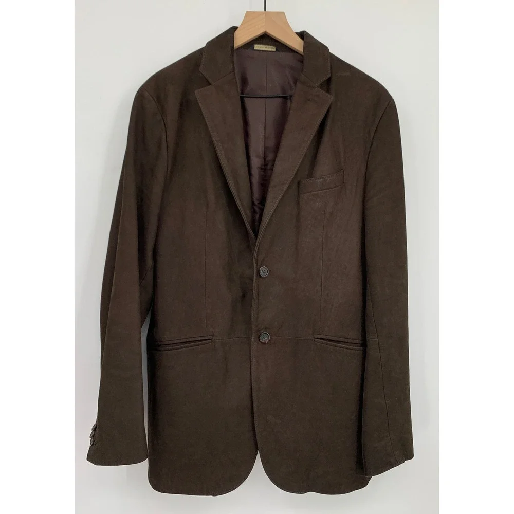 Vintage Banana Republic Blazer Mens 42R Brown 100% Nubuck Leather Jacket Heavy